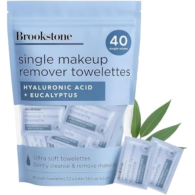 PinkSky BROOKSTONE INDIVIDUAL MAKEUP REMOVER WIPES - ULTRA SOFT, MAKEUP REMOVER WIPE INDIVIDUALLY WRAPPED, GENTLY CLEANSE & REMOVE MAKEUP, 40 COUNT MAKEUP WIPES INDIVIDUALLY WRAPPED - Image 1